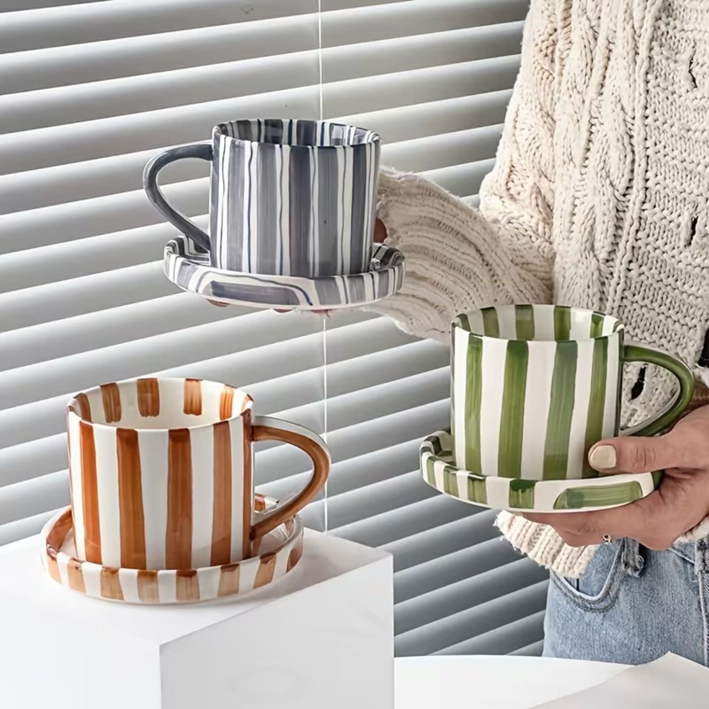 Set de Platos y Tazas Rayas Vintage 3 un Santú & Home Deco9#Azul