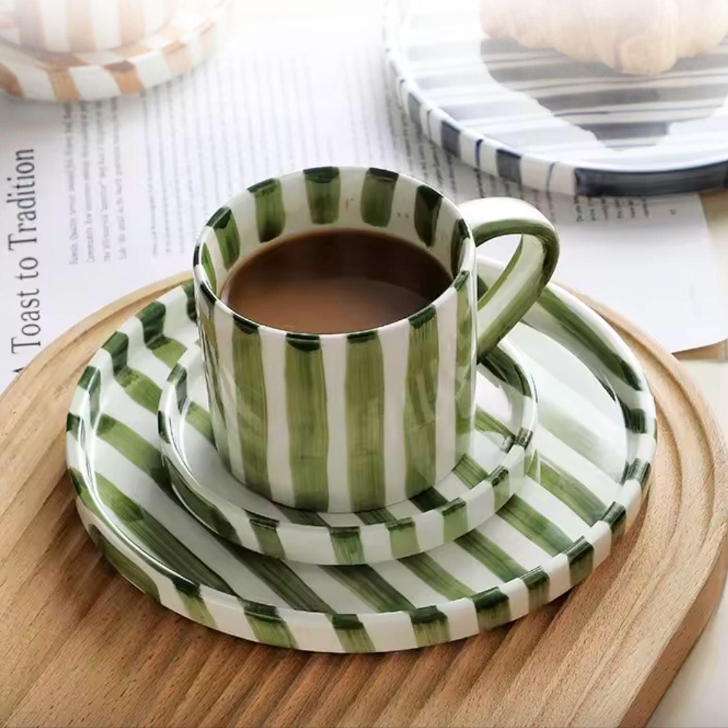 Set de Platos y Tazas Rayas Vintage 3 un Santú & Home Deco1#Verde