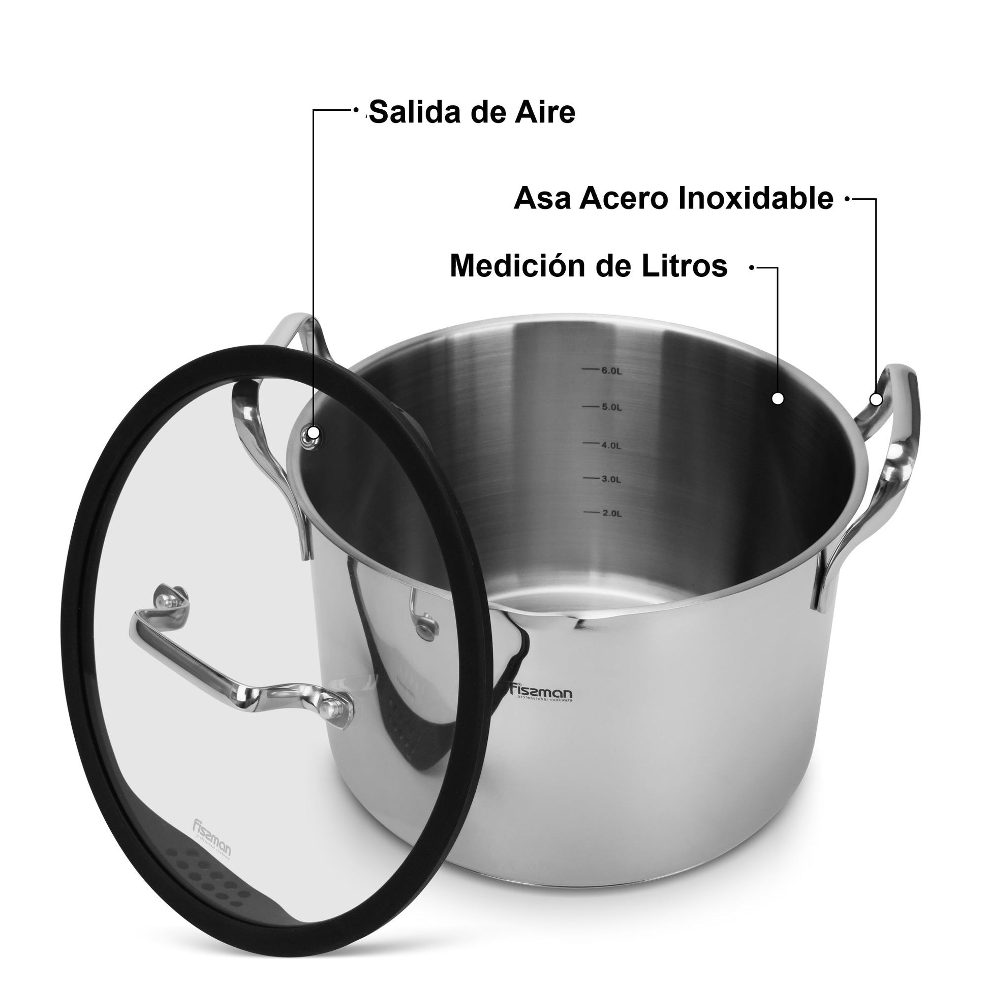 Set Ollas Con Colador Fabia 6.2 + 2.5 Litros - 4 Piezas Fissman3#Acero