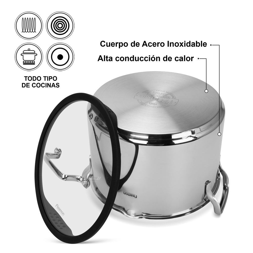 Set Ollas Con Colador Fabia 6.2 + 2.5 Litros - 4 Piezas Fissman4#Acero