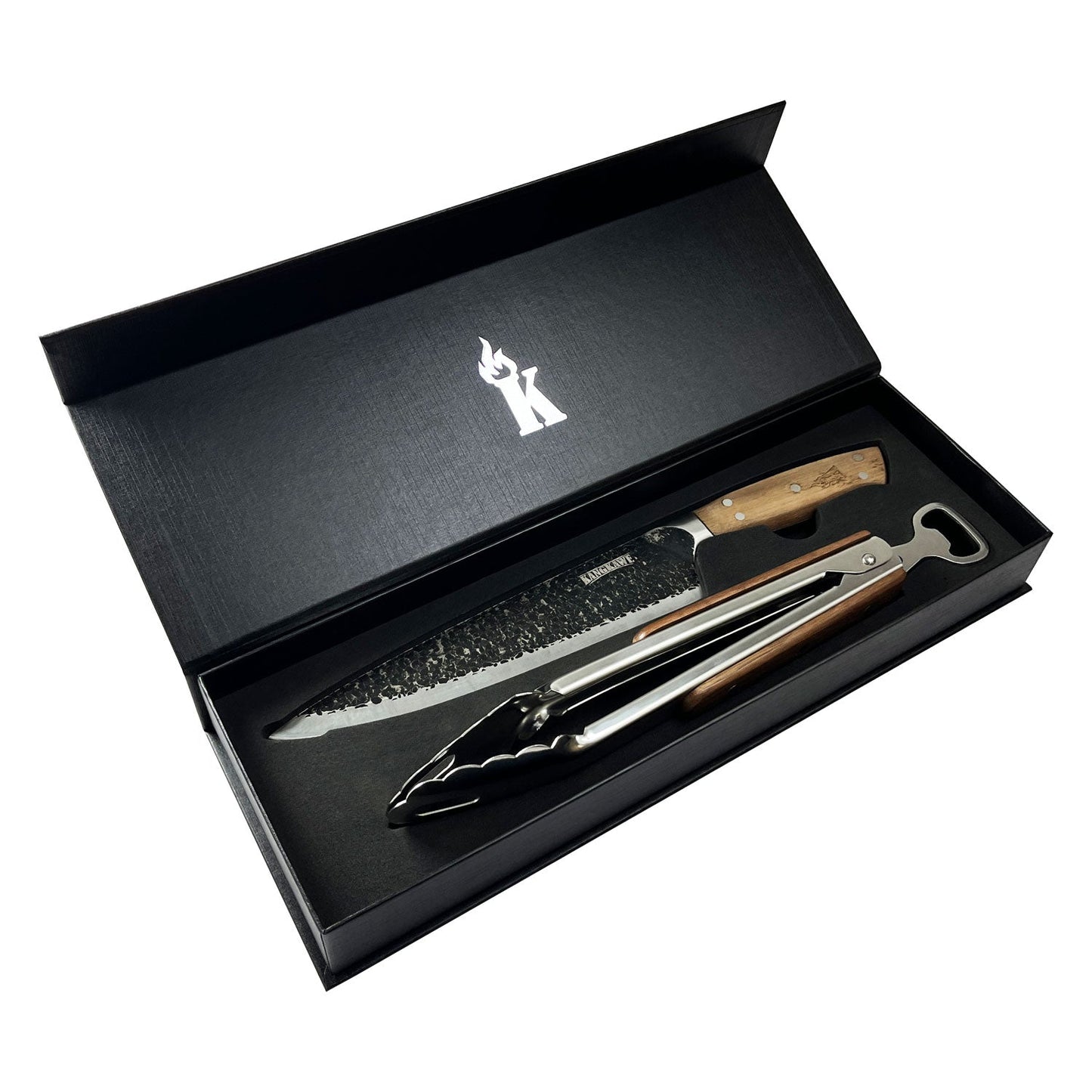 Set Parrillero Cuchillo Curacaví + Tenaza Edición Limitada Black Kangkawe1#Acero