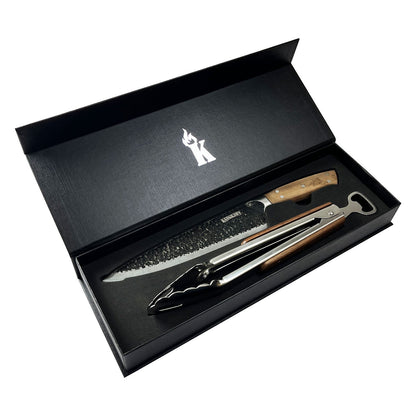 Set Parrillero Cuchillo Curacaví + Tenaza Edición Limitada Black Kangkawe1#Acero