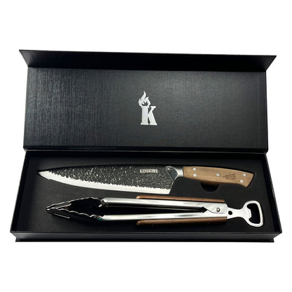 Set Parrillero Cuchillo Curacaví + Tenaza Edición Limitada Black Kangkawe3#Acero