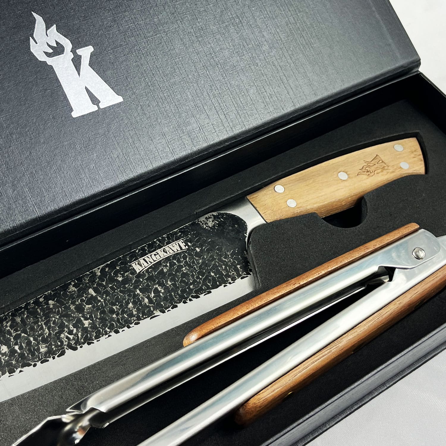 Set Parrillero Cuchillo Curacaví + Tenaza Edición Limitada Black Kangkawe4#Acero