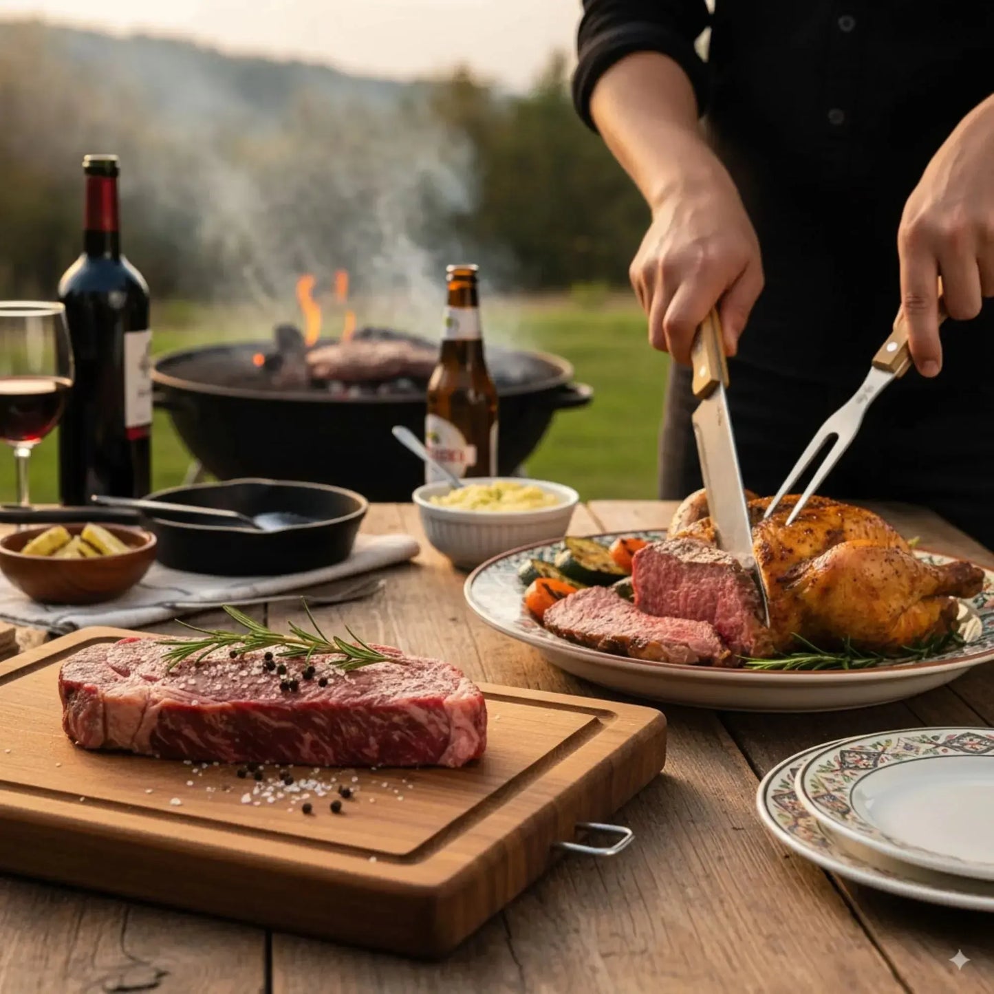 Set Parrillero Tabla + Cuchillo Y Pincho Santo Asado Para Parrilla Decoexpress1#Madera