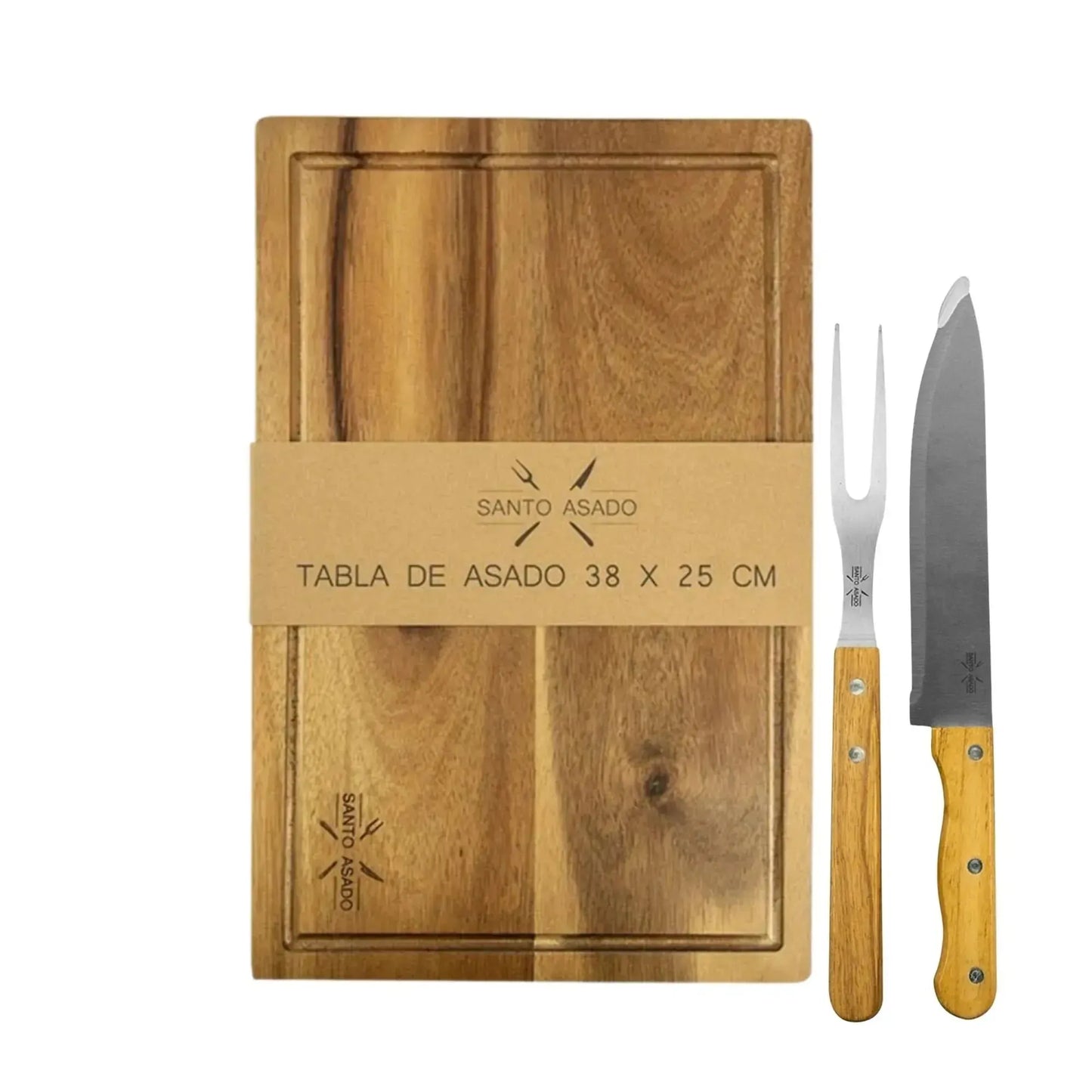 Set Parrillero Tabla + Cuchillo Y Pincho Santo Asado Para Parrilla Decoexpress6#Madera