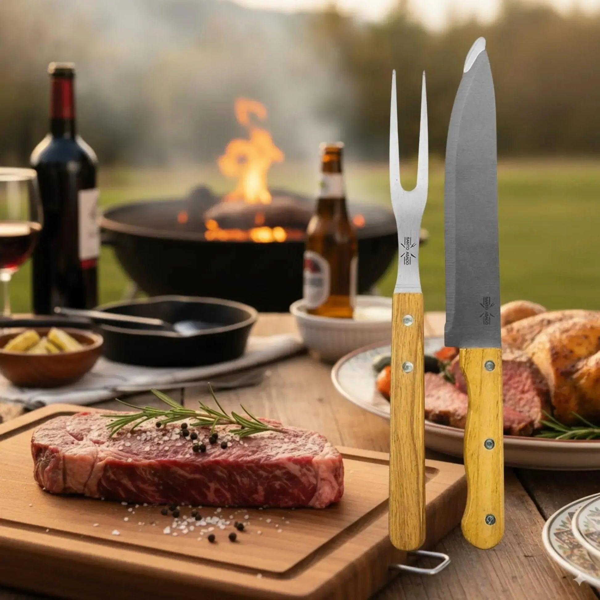 Set Parrillero Tabla + Cuchillo Y Pincho Santo Asado Para Parrilla Decoexpress2#Madera