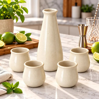 Set Pisco Sour Cerámica Gres con Jarro y 4 Vasos-Coctelería