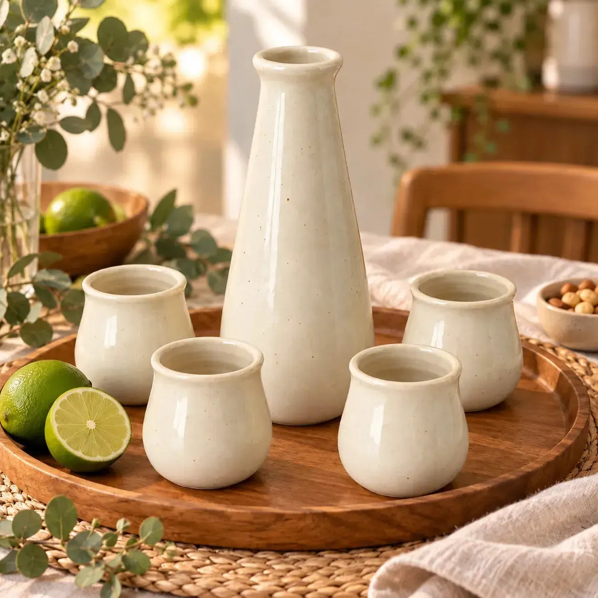 Set Pisco Sour Cerámica Gres con Jarro y 4 Vasos-Coctelería