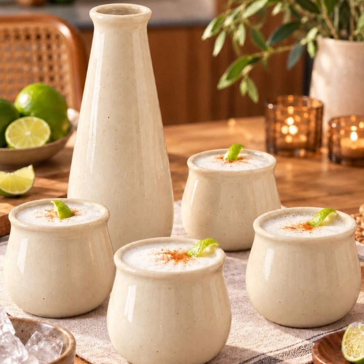 Set Pisco Sour Cerámica Gres con Jarro y 4 Vasos-Coctelería