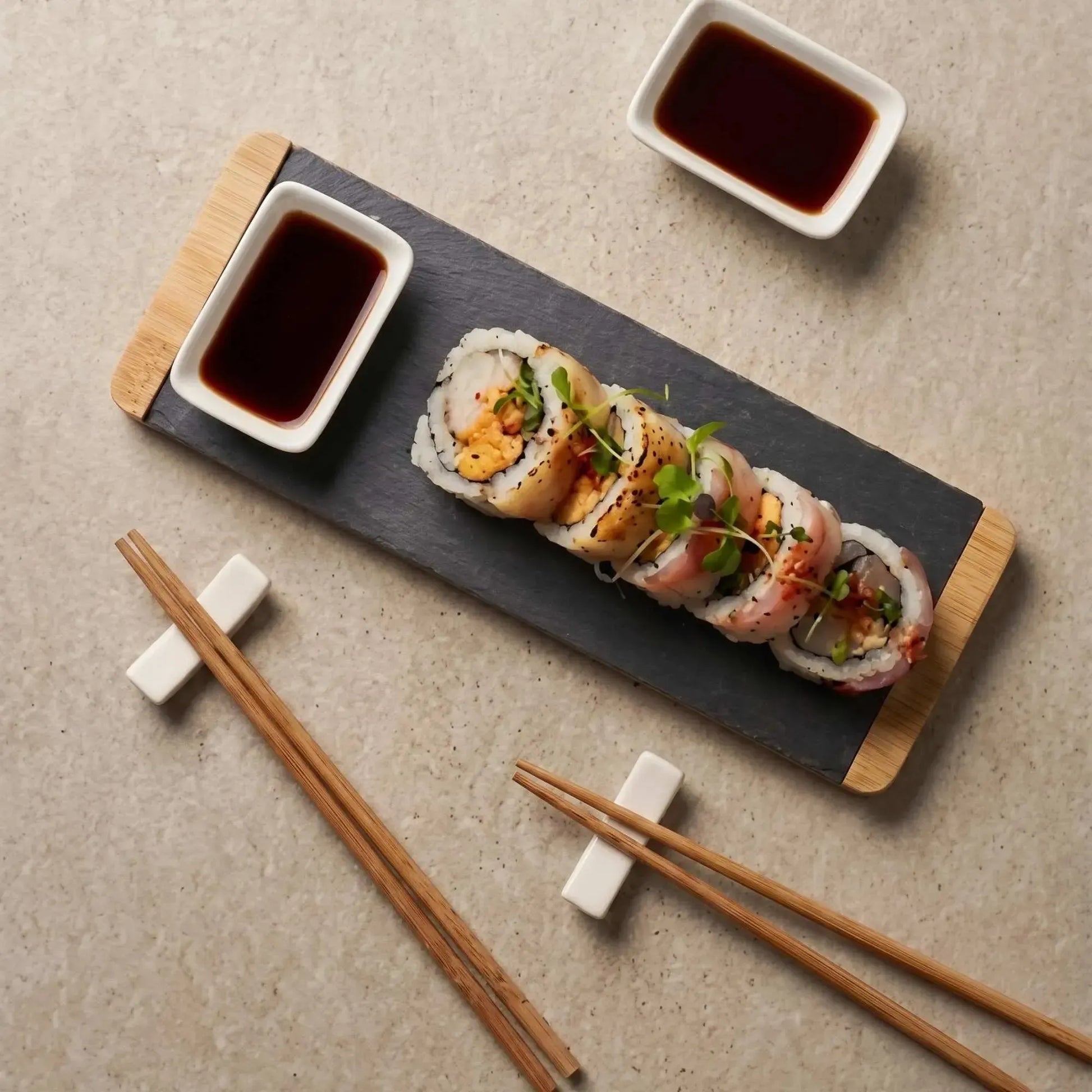 Set Sushi 2 Personas Tabla Bamboo y Palillos-Vajilla
