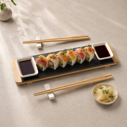 Set Sushi 2 Personas Tabla Bamboo y Palillos-Vajilla