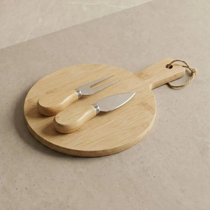 Set Tabla Bamboo con 2 Cuchillos para Queso 25x18 cm-Tablas