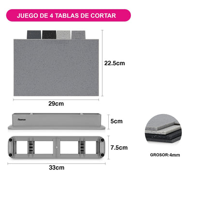 Set Tablas de Cortar 4 piezas + Base sujetadora 29x22.5 cm Fissman-Tablas