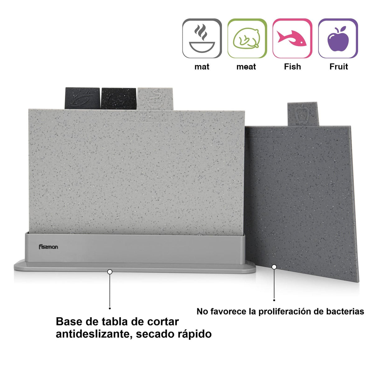 Set Tablas de Cortar 4 piezas + Base sujetadora 29x22.5 cm Fissman-Tablas
