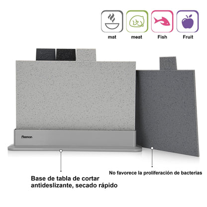 Set Tablas de Cortar 4 piezas + Base sujetadora 29x22.5 cm Fissman-Tablas