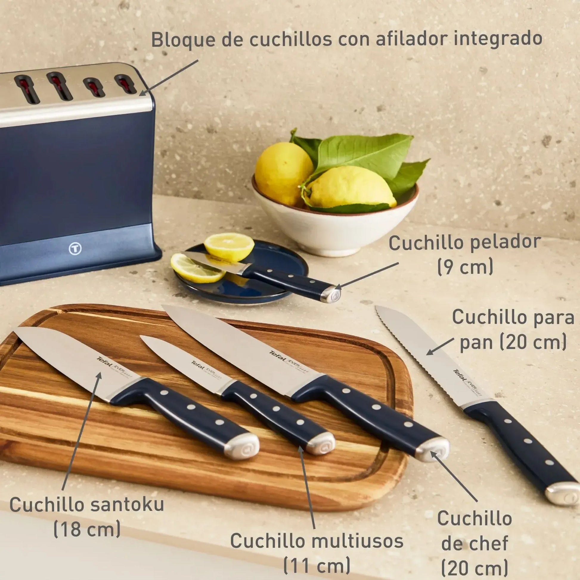 Set taco de 5 Cuchillos Eversharp Pro Con Afilador Tefal4#undefined