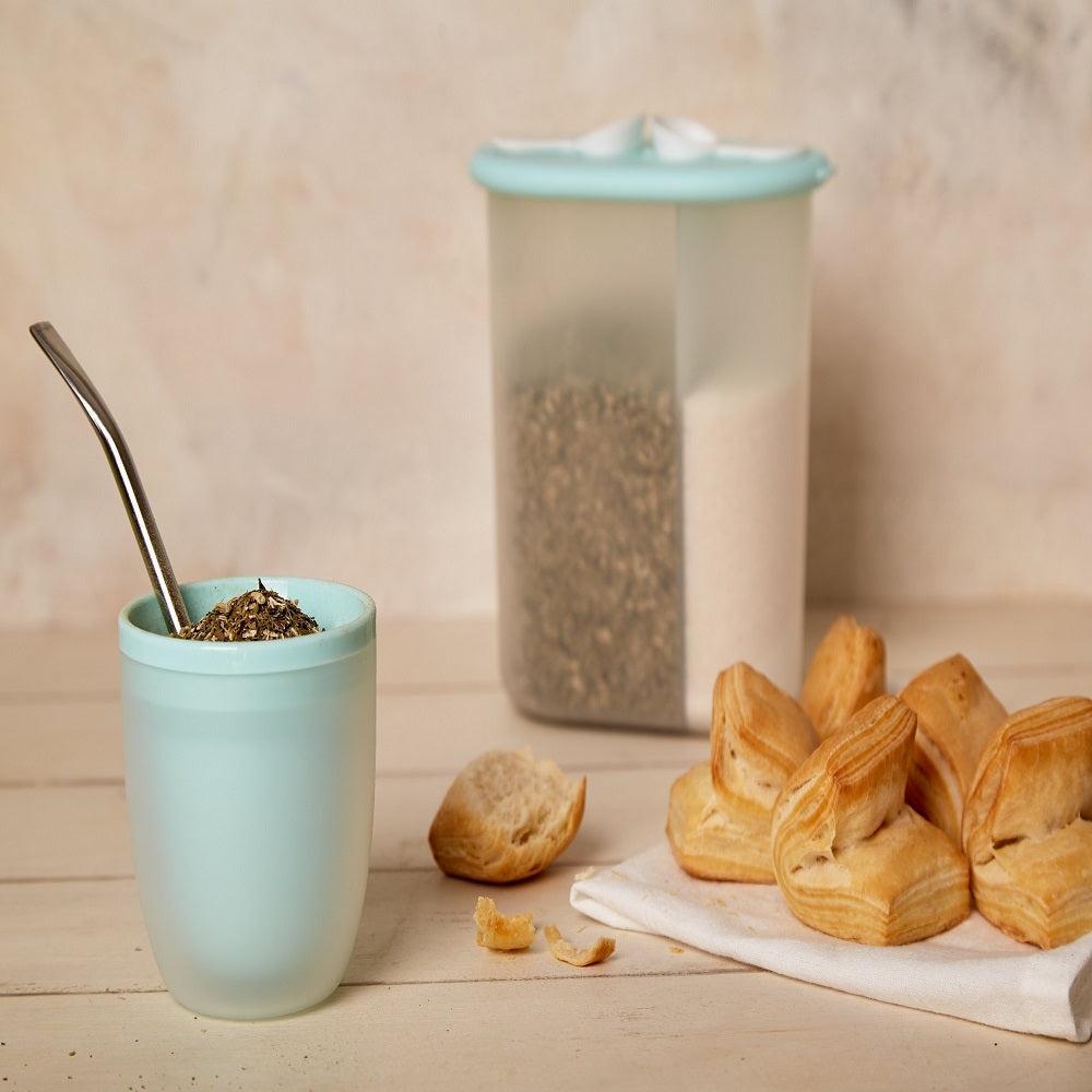 Set Yerbero Azucarero Oval Mas Mate Con Bombilla Bipo2#Verde Menta