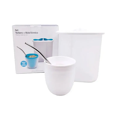 Set Yerbero Azucarero Oval Mas Mate Con Bombilla Bipo6#Blanco