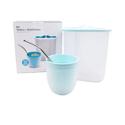 Set Yerbero Azucarero Oval Mas Mate Con Bombilla Bipo7#Verde Menta