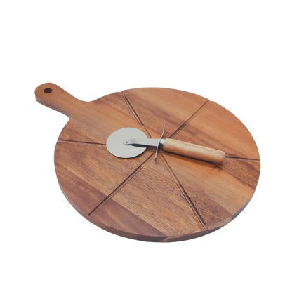 Tabla Madera Acacia con Cortador de Pizza 42x32 cm-Accesorios para Pizza