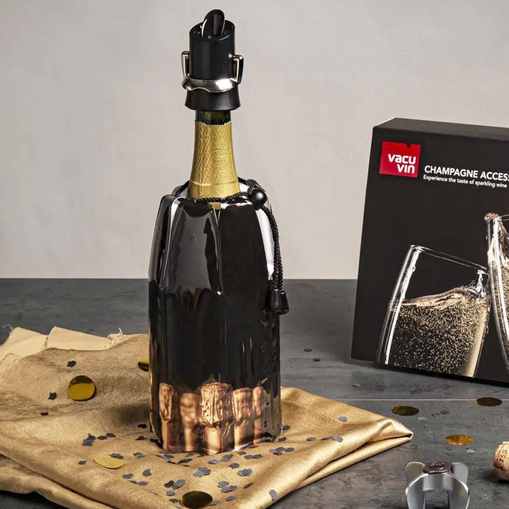 Tapón y Servidor Champagne Vacuvin6#Negro