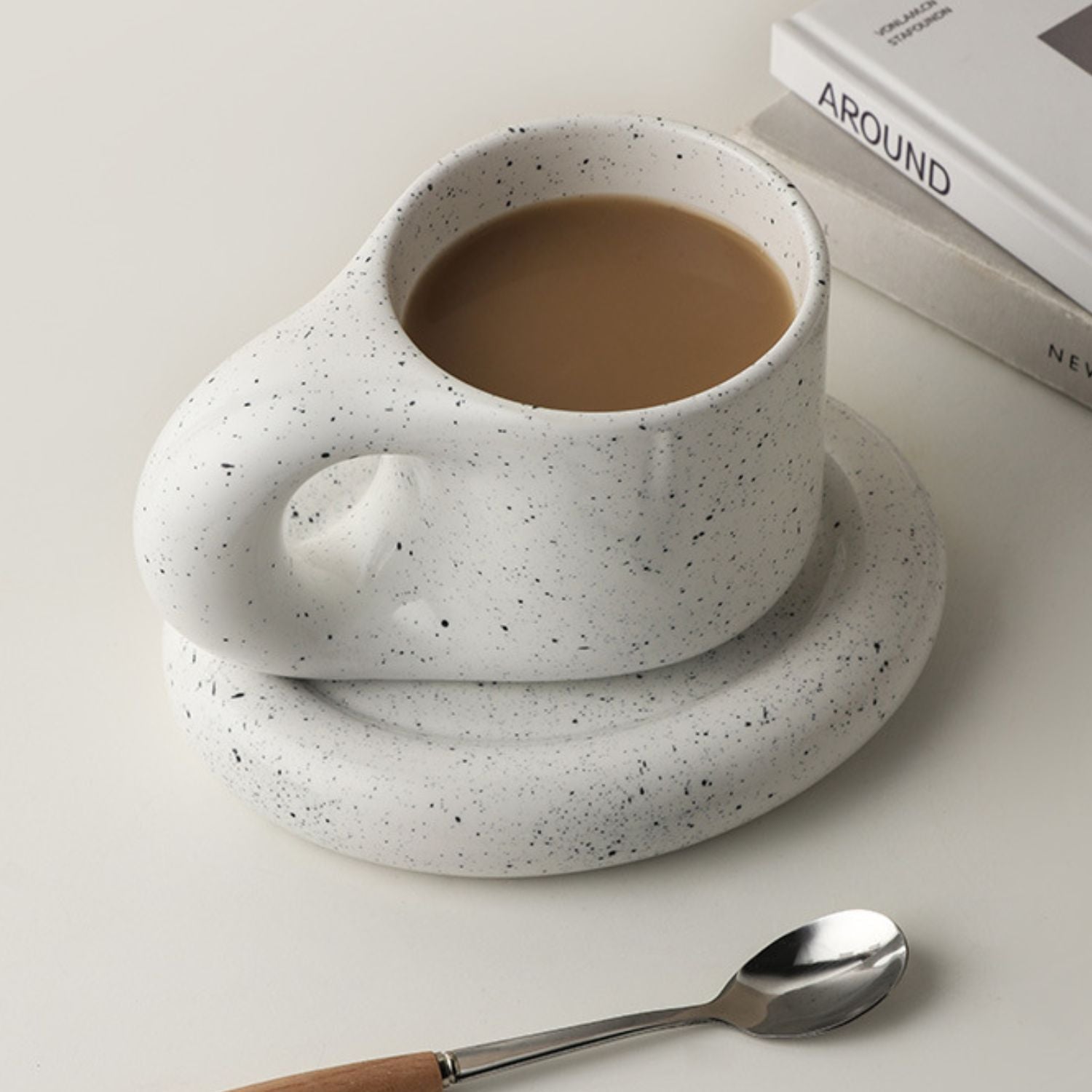 Set Taza Y Plato Cerámica 300 Ml Rústico Santú Home & Deco3#Blanco