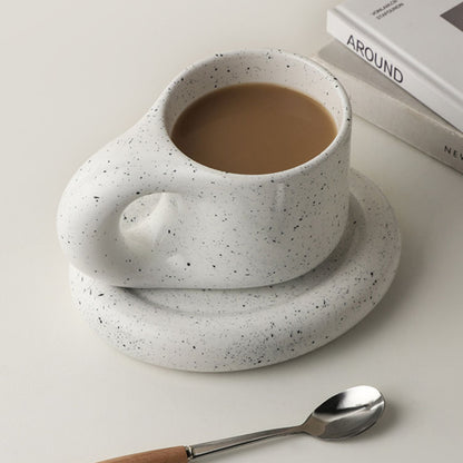 Set Taza Y Plato Cerámica 300 Ml Rústico Santú Home & Deco3#Blanco