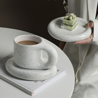 Set Taza Y Plato Cerámica 300 Ml Rústico Santú Home & Deco5#Blanco