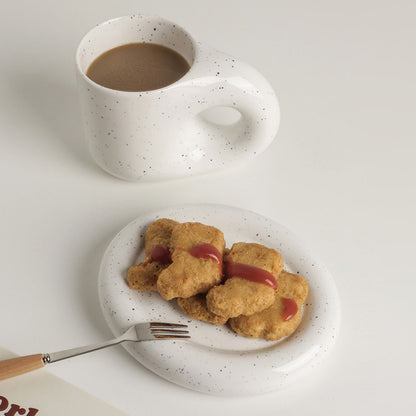 Set Taza Y Plato Cerámica 300 Ml Rústico Santú Home & Deco6#Blanco