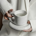 Set Taza Y Plato Cerámica 300 Ml Rústico Santú Home & Deco1#Blanco