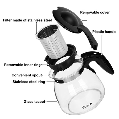 Tetera de Vidrio con Infusor Cental 1500 ml Fissman-Teteras