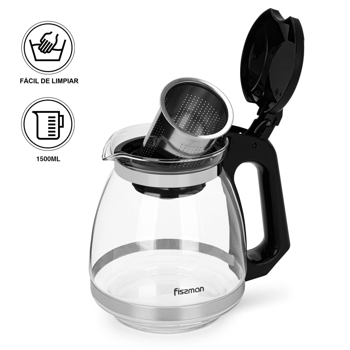 Tetera de Vidrio con Infusor Cental 1500 ml Fissman-Teteras