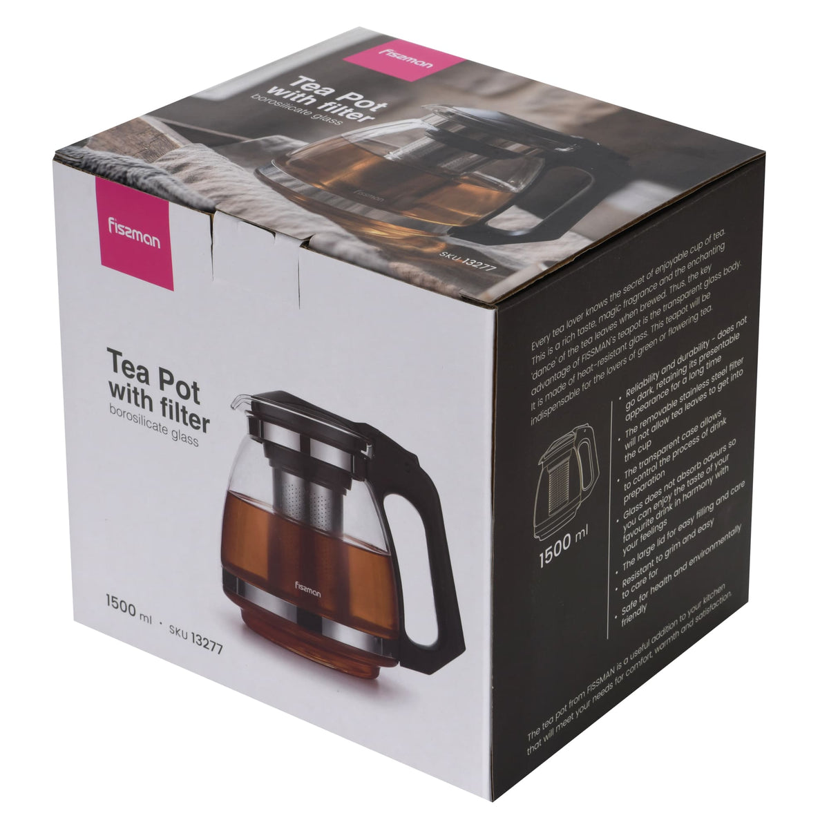 Tetera de Vidrio con Infusor Cental 1500 ml Fissman-Teteras
