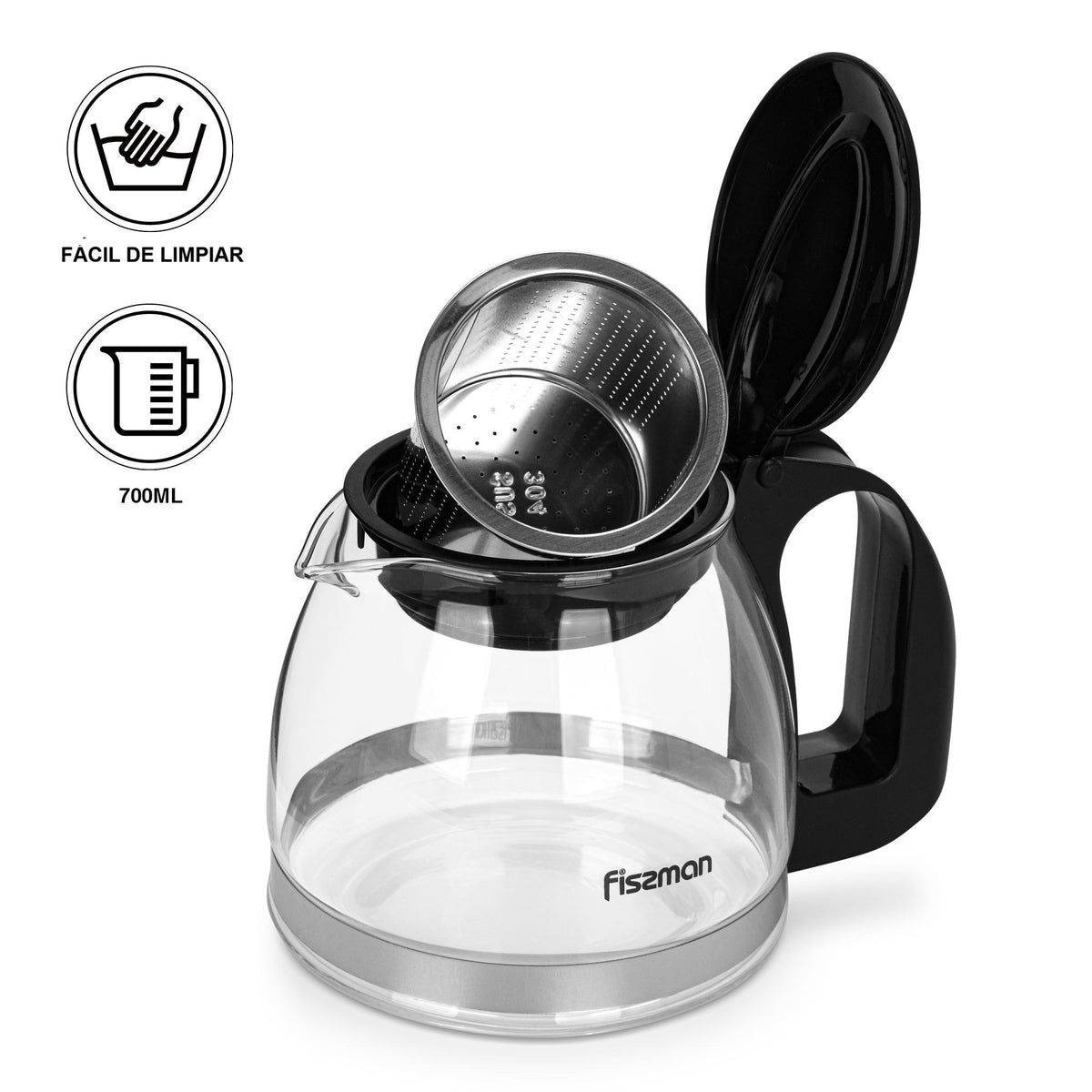 Tetera de Vidrio con Infusor Cental 700 ml Fissman-Teteras