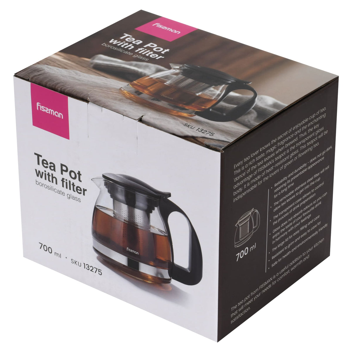 Tetera de Vidrio con Infusor Cental 700 ml Fissman-Teteras