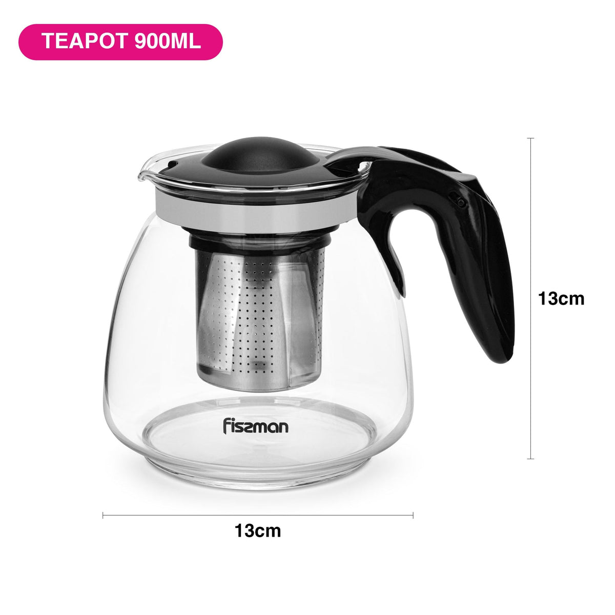 Tetera de Vidrio con Infusor Cental 900 ml Fissman-Teteras