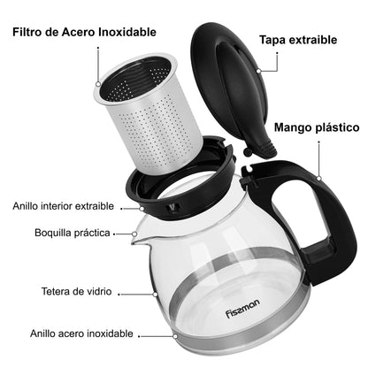 Tetera de Vidrio con Infusor Cental 900 ml Fissman-Teteras