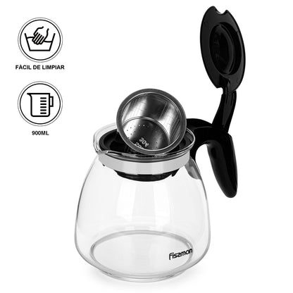 Tetera de Vidrio con Infusor Cental 900 ml Fissman-Teteras
