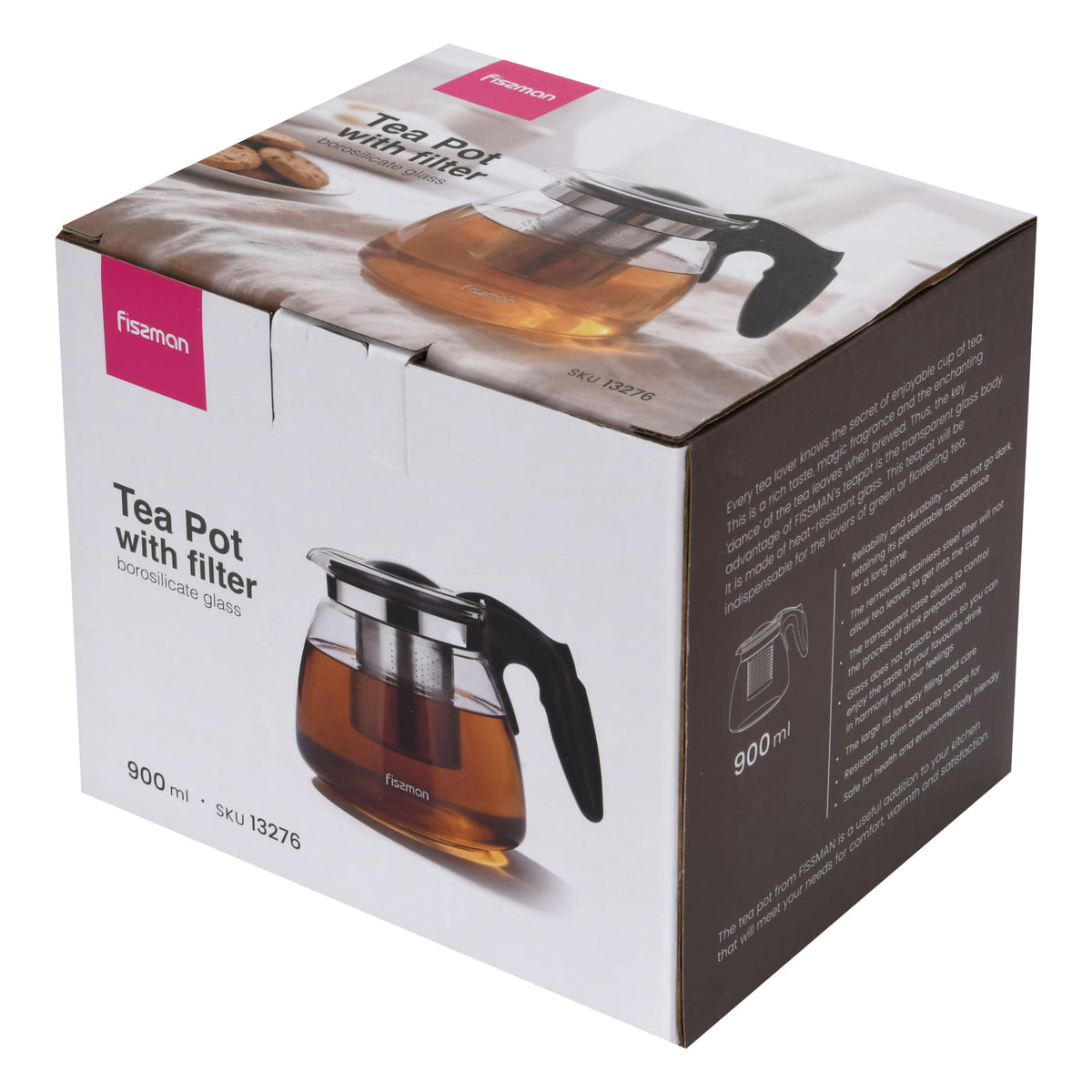 Tetera de Vidrio con Infusor Cental 900 ml Fissman-Teteras