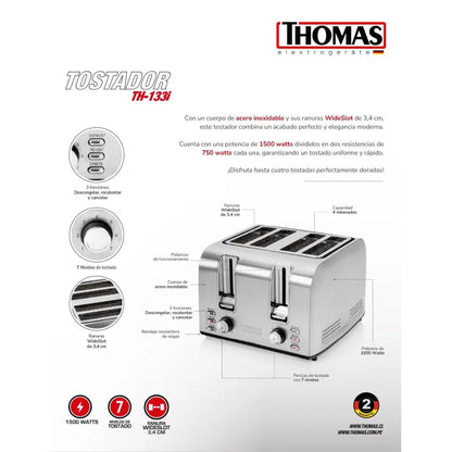 Tostador Eléctrico 4 Rebanadas TH-133i Thomas9#Metal