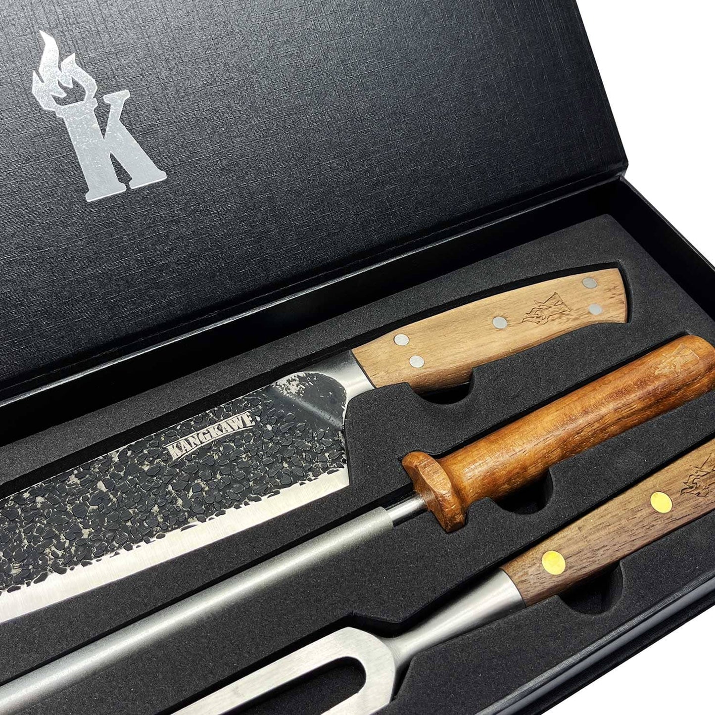 Trilogía Cuchillo Curacaví + Pincho Pro + Astil Edición Limitada Black Kangkawe4#Acero