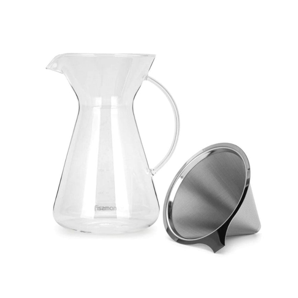 Cafetera Manual Pour Over Filtro De Acero 900 Ml Fissman4#Vidrio