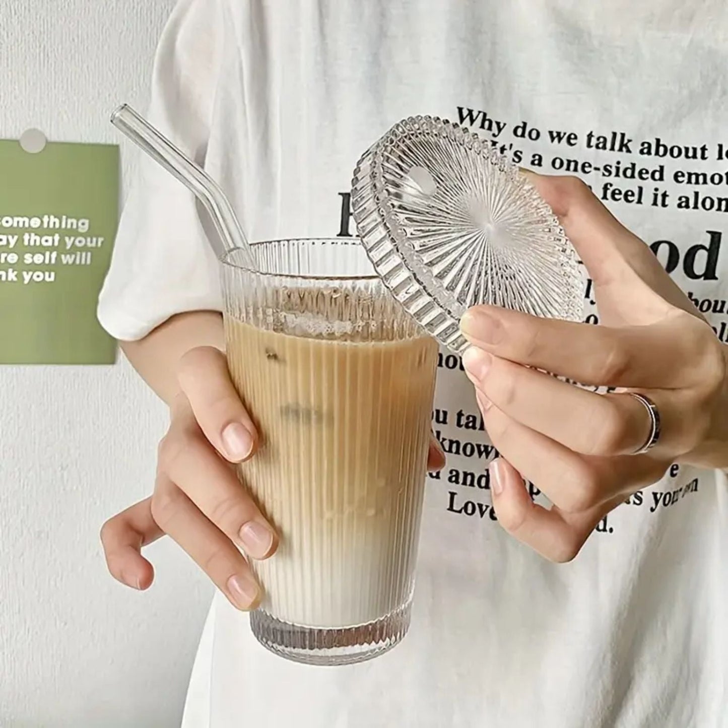 Vaso Vidrio Lineas Bombilla y Tapa 380ml Santú Home & Deco3#Blanco