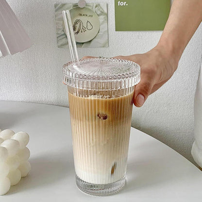 Vaso Vidrio Lineas Bombilla y Tapa 380ml Santú Home & Deco6#Blanco