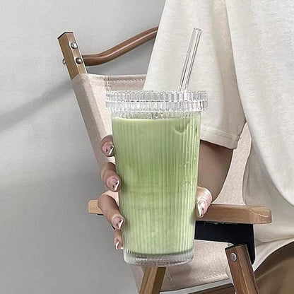 Vaso Vidrio Lineas Bombilla y Tapa 380ml Santú Home & Deco7#Blanco