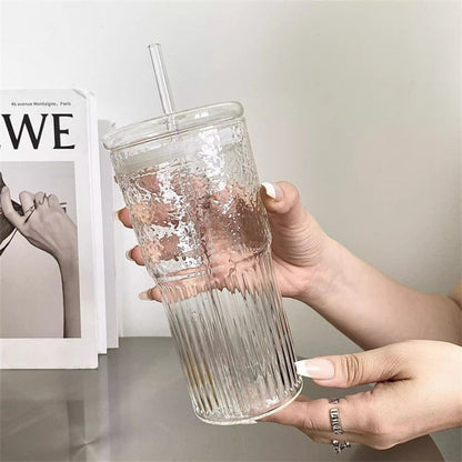 Vaso Vidrio Perlado Bombilla y Tapa 500ml Santú Home & Deco6#Blanco