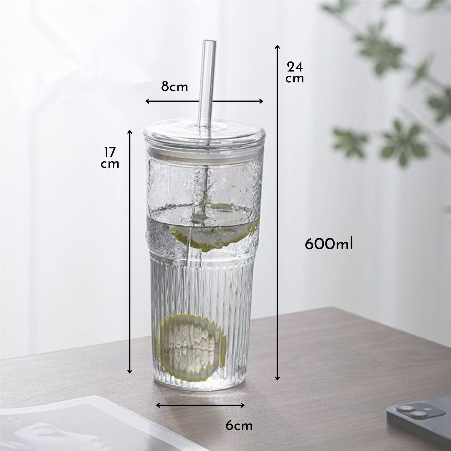 Vaso Vidrio Perlado Bombilla y Tapa 500ml Santú Home & Deco7#Blanco