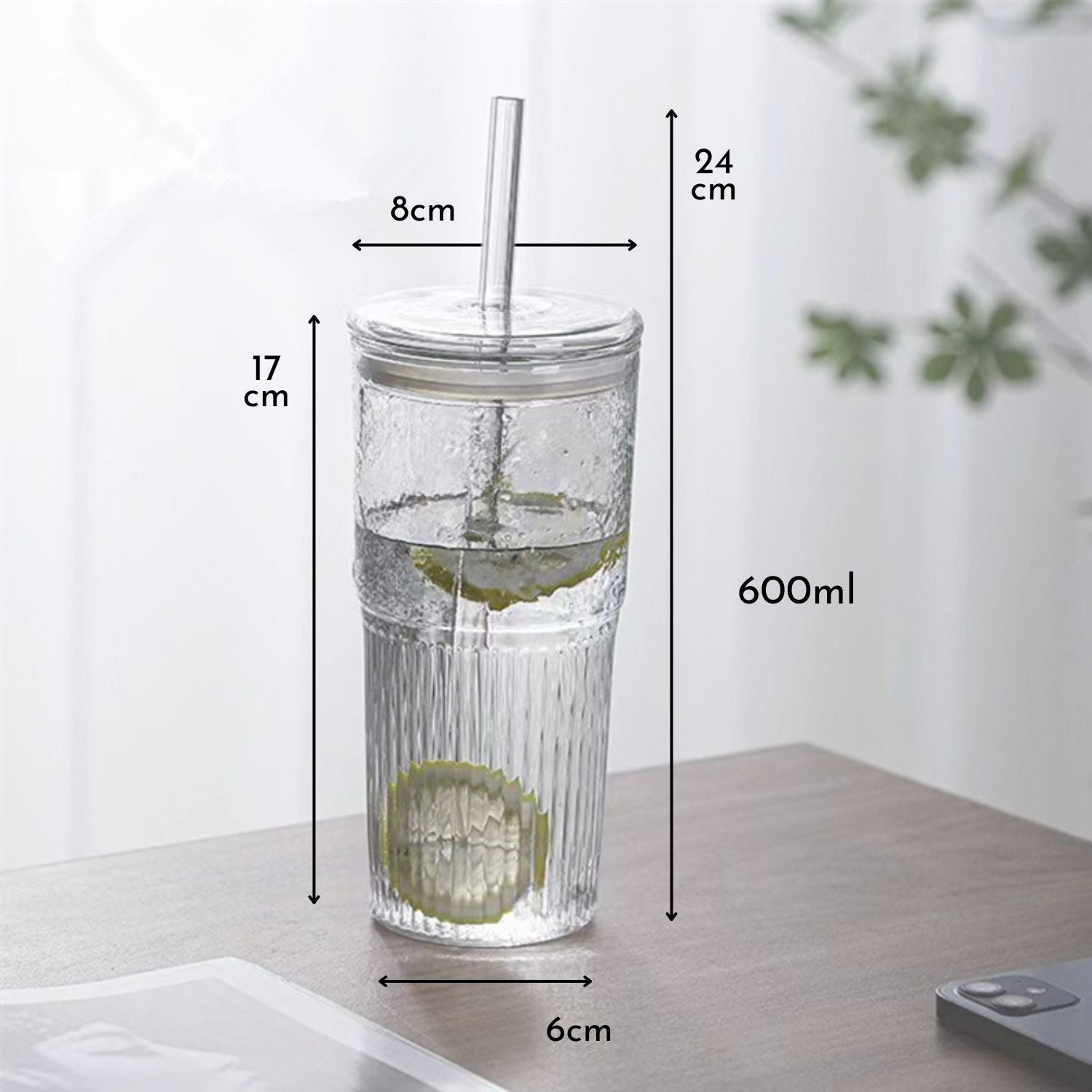 Vaso Vidrio Perlado Bombilla y Tapa 500ml Santú Home & Deco7#Blanco