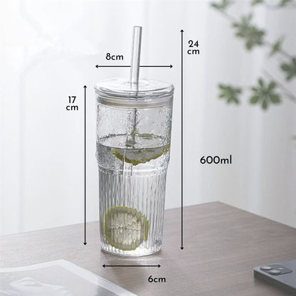 Vaso Vidrio Perlado Bombilla y Tapa 500ml Santú Home & Deco7#Blanco